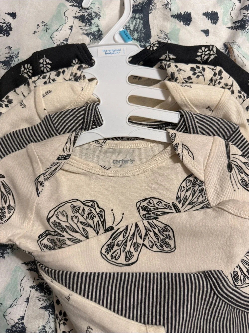 Carter's Cream & Black Butterfly Print Baby 5 One-Piece Set NEW 6M or 12M NEW